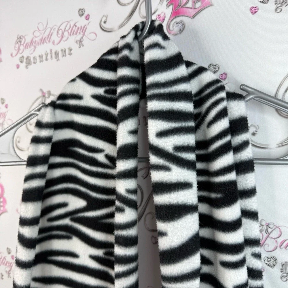 Scarf Zebra fleece soft tassles Y2K Print Black and White Scarf